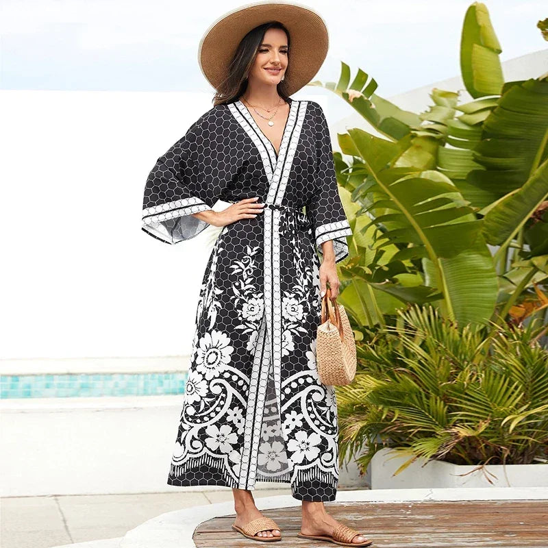 עליונית קרדיגן בגימור פרחוני בגווני שחור לבן ללוק נשי מושך ולהופעה ייחודית לך