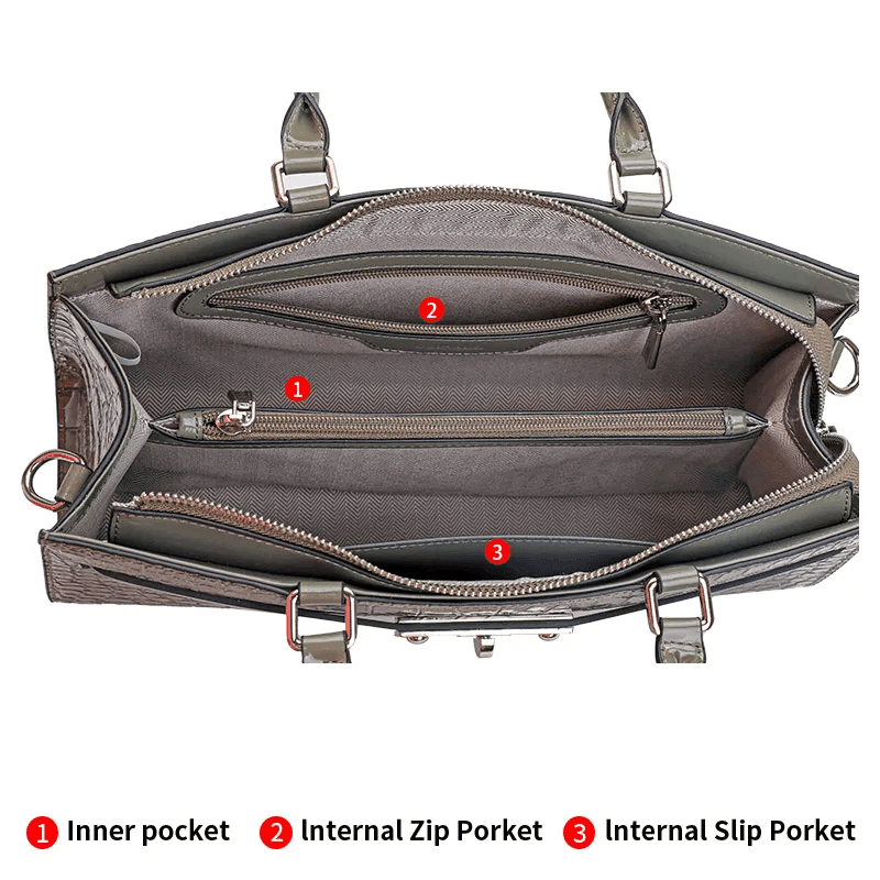 תיק עור אפור בגימור לקה של תנין ללוק אופנתי טרנדי ולהופעה מושכת - לה איסלה