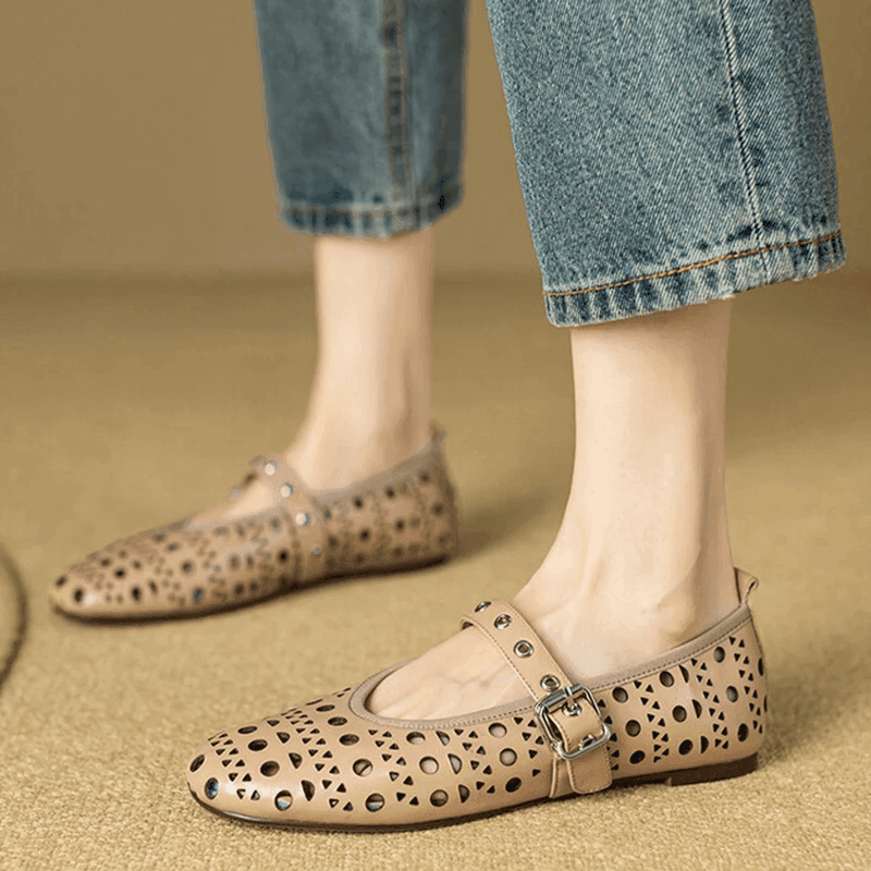 נעלי בובה מרשת מעור מקורי בגימור איטלקי משובח להופעה נשית מגניבה ומדוייקת - לה איסלה