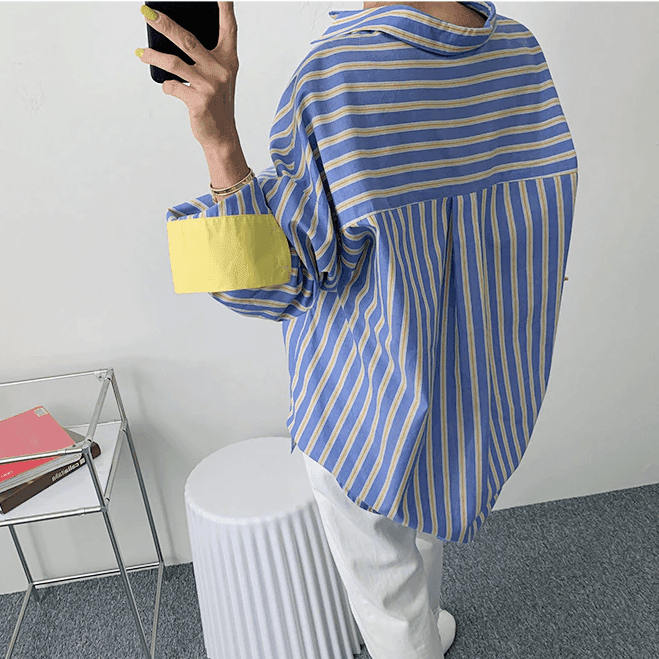 מכופתרת פסים בסגנון 'מנגו' בשרוולי שלושת רבעי בצבעוניות מדליקה ללוק מהמם - לה איסלה