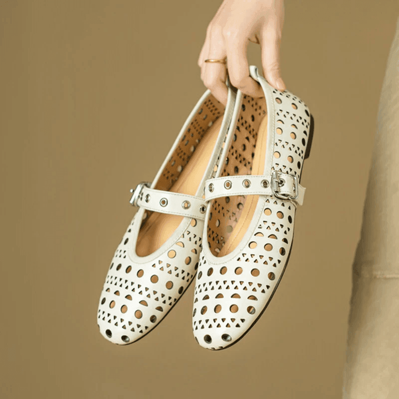 נעלי בובה מרשת מעור מקורי בגימור איטלקי משובח להופעה נשית מגניבה ומדוייקת - לה איסלה