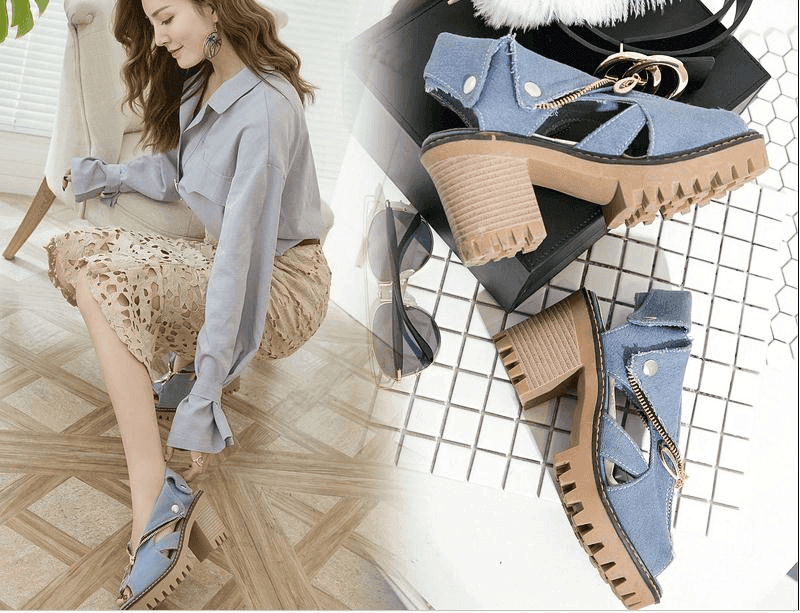 נעל עקב בסיגנון פלטפורמה בגימור ג'ינס יוקרתי להופעה נשית לוהטת - לה איסלה