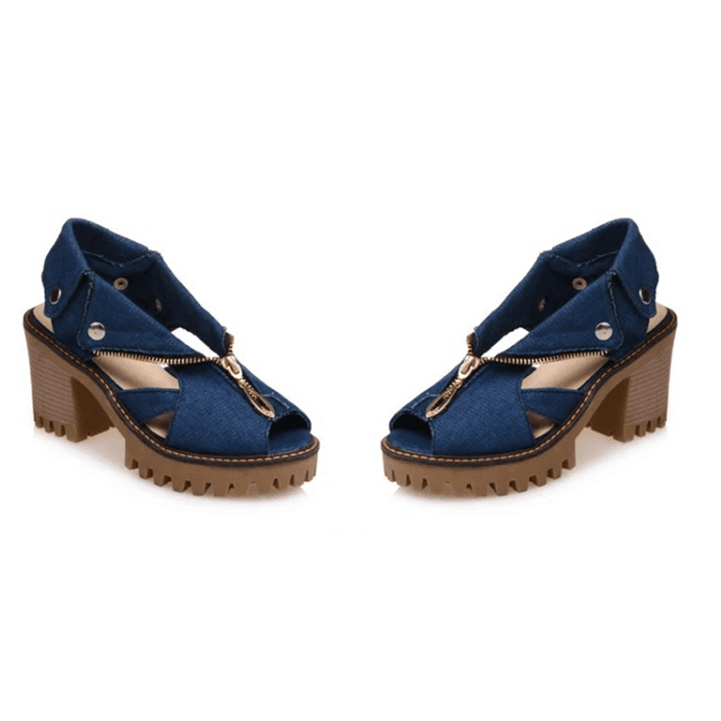 נעל עקב בסיגנון פלטפורמה בגימור ג'ינס יוקרתי להופעה נשית לוהטת - לה איסלה