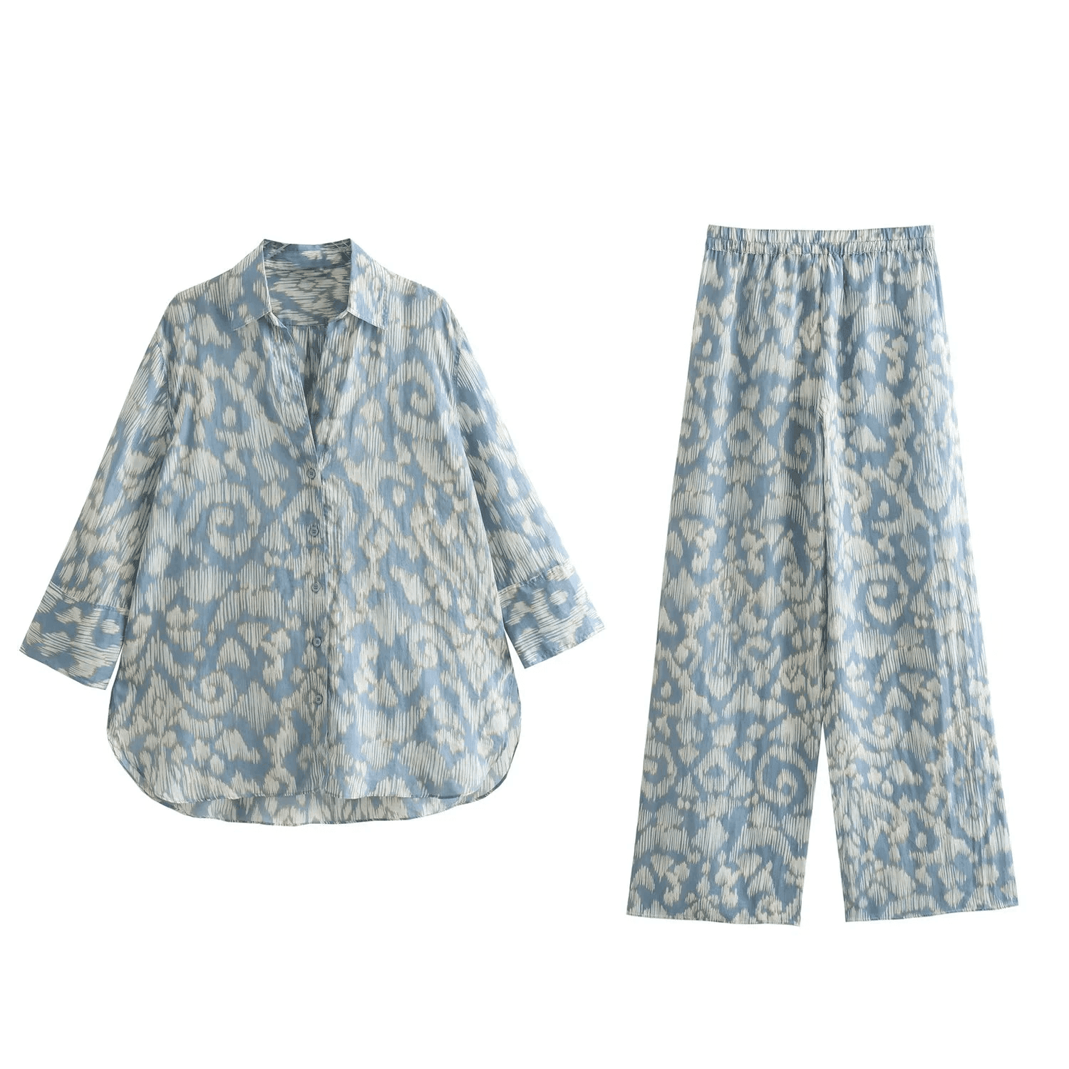 סט פשתן השי של מכופתרת ומכנס גומי בצבעי פסטאל מרשימים ללוק נקי ומיוחד - לה איסלה