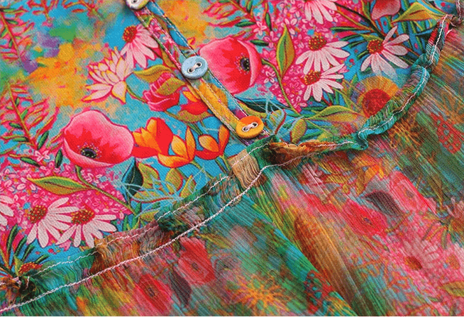 שמלת מעצב מאוסטרליה בגימור שיפון צבעוני מיוחד להופעה נשית קייצית - לה איסלה