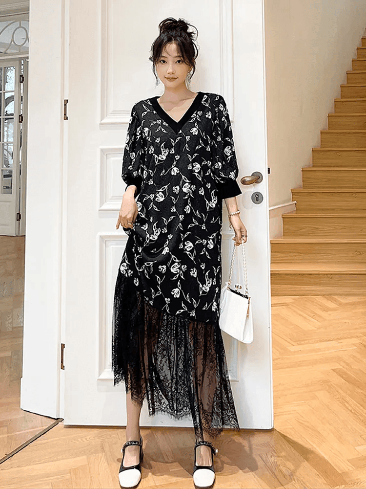 שמלת מקסי אוברסייז בשילוב תחרה נשית מהפנטת ללוק של אישה שקולעת למטרה - לה איסלה