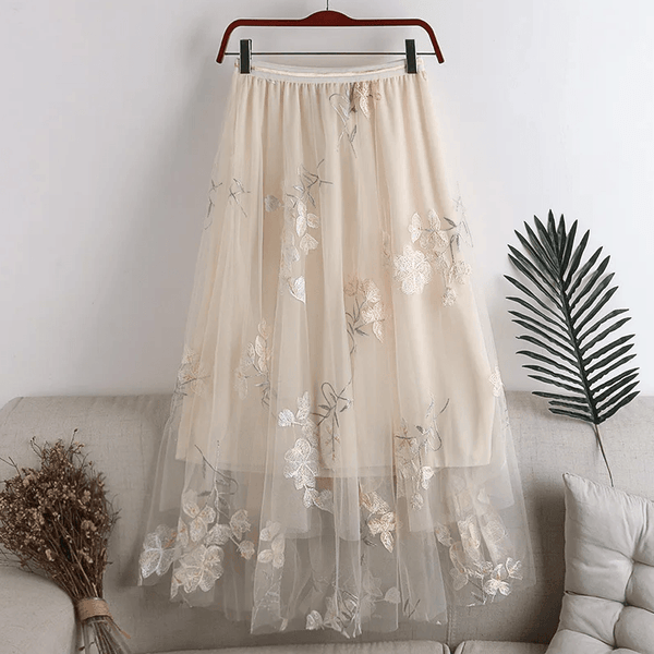 חצאית שיפון משגעת בגימור עיטורי פרחים אופנתיים ללוק של נסיכה ולהופעה עדינה - לה איסלה 