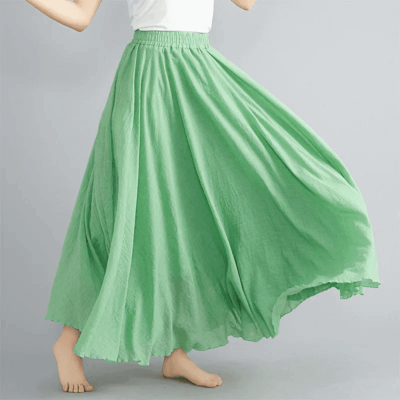 חצאית פשתן מבד קליל ונשפך בגימור גומי סטרצ'י להופעה קייצית קלילה - לה איסלה: אופנה וחזיות פרימיום