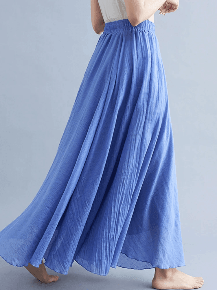 חצאית פשתן מבד קליל ונשפך בגימור גומי סטרצ'י להופעה קייצית קלילה - לה איסלה: אופנה וחזיות פרימיום