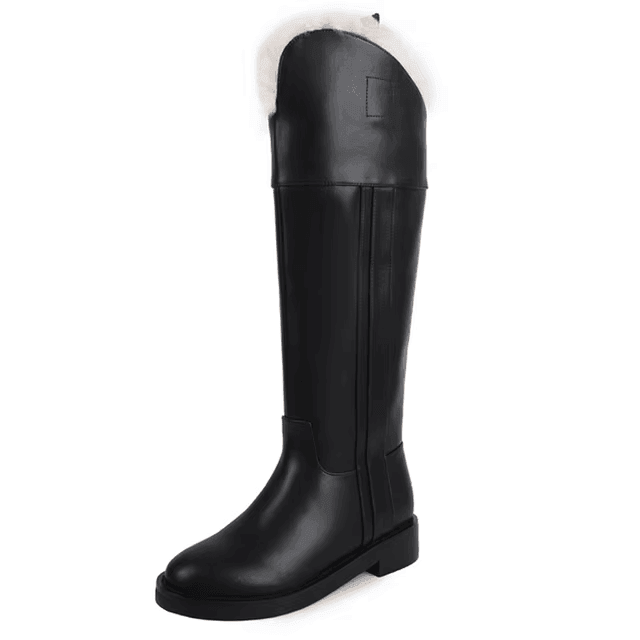 מגפיים רטרו גבוהות עם פרווה פנימית בגימור אופנתי מבריק להופעה חורפית מדוייקת