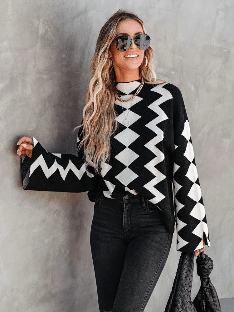 סריג מהפנט של מעצב איטלקי בשרוולי פדלפון אופנתיים ללוק שחור לבן עדכני לוהט - לה איסלה