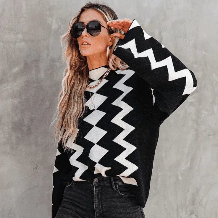 סריג מהפנט של מעצב איטלקי בשרוולי פדלפון אופנתיים ללוק שחור לבן עדכני לוהט - לה איסלה