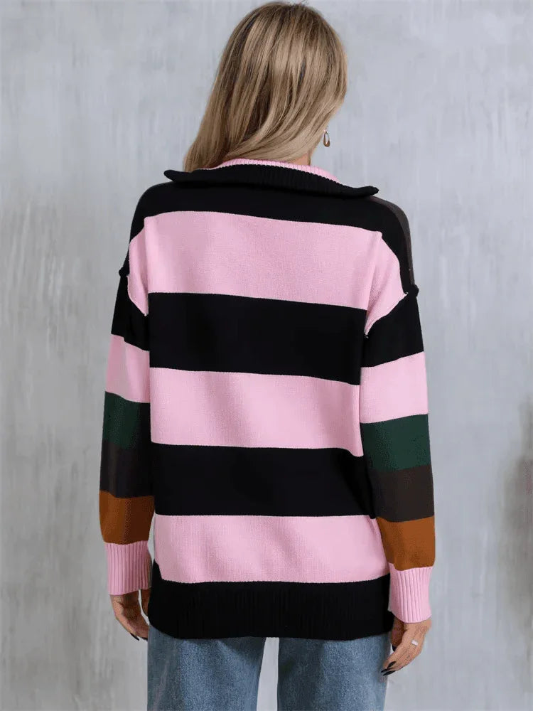 סריג איטלקי בגימור ריץ רץ עד החזה בלוק צבעוני חורפי להופעה נשית עוצמתית