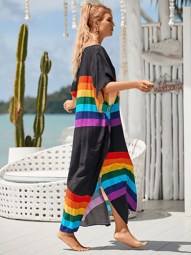 טוניקת אוברייז של מעצב ניו יורקי בגימור בהדפס בולט להופעה נשית לוהטת - לה איסלה