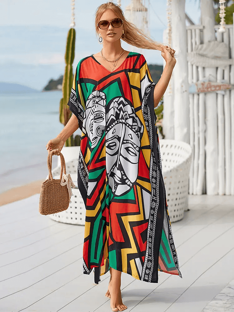 טוניקת אוברייז של מעצב ניו יורקי בגימור בהדפס בולט להופעה נשית לוהטת - לה איסלה