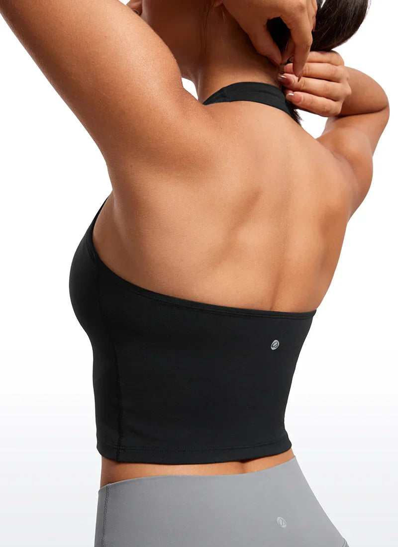 טופ חולצה ללא עצם עם ריפוד נשלף ואחיזת קולר אופנתית ללוק ספורטיבי מטריף