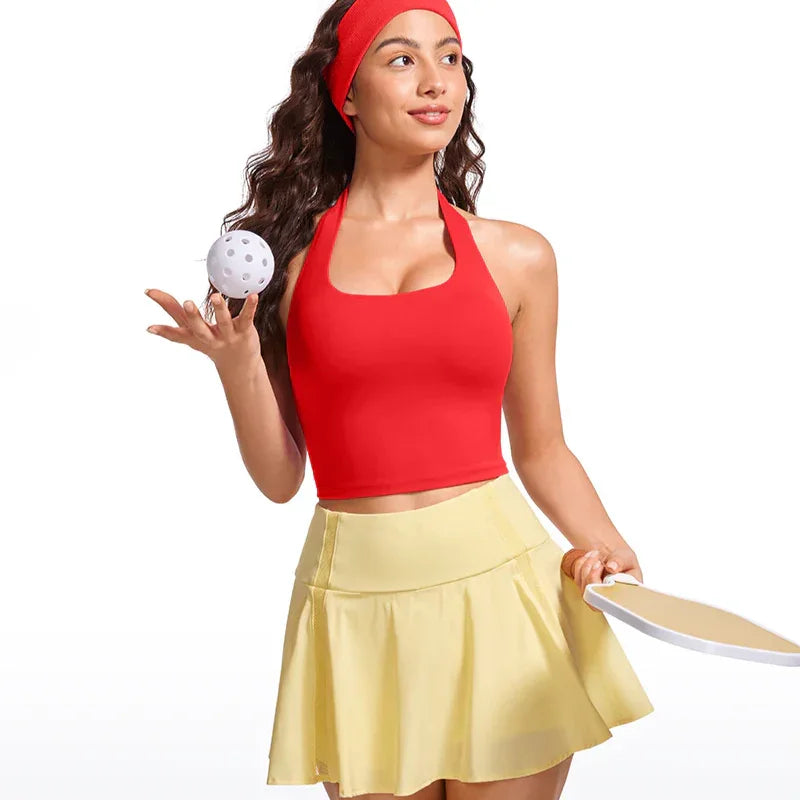 טופ חולצה ללא עצם עם ריפוד נשלף ואחיזת קולר אופנתית ללוק ספורטיבי מטריף