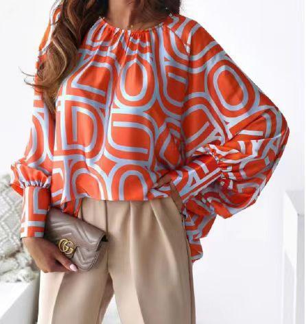 חולצת ערב מרשימה בגזרת לוס בהדפס נשי גאומטרי ובסגנון רטרו ללוק נפלא