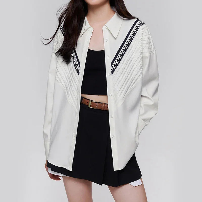 מכופתרת צווארון אלנטית בגימור ריקמה בגנון קוראני אופנתית ללוק נשי מדוייק