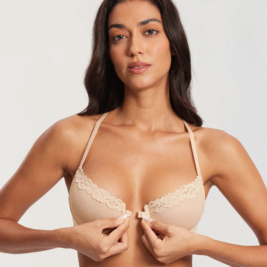 חזיית עצם בפתיחה קידמית עדינה בשילוב תחרה מהפנטת ללוק פרקטי עוצמתי