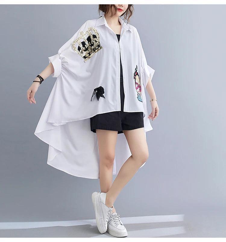 מכופתרת טוניקה בגיזרת אוברסייז אסימטרית מקסימה ללוק מושלם לעונה - לה איסלה: אופנה וחזיות פרימיום