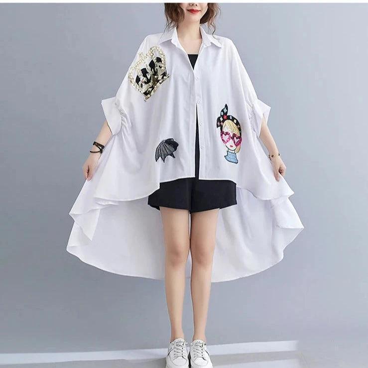 מכופתרת טוניקה בגיזרת אוברסייז אסימטרית מקסימה ללוק מושלם לעונה - לה איסלה: אופנה וחזיות פרימיום