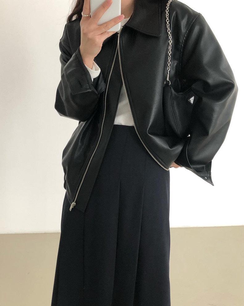 מעיל עור מושלם בסיגנון לוס משחורר להופעה נשית קלאסית