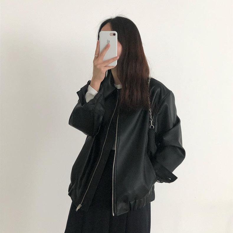 מעיל עור מושלם בסיגנון לוס משחורר להופעה נשית קלאסית