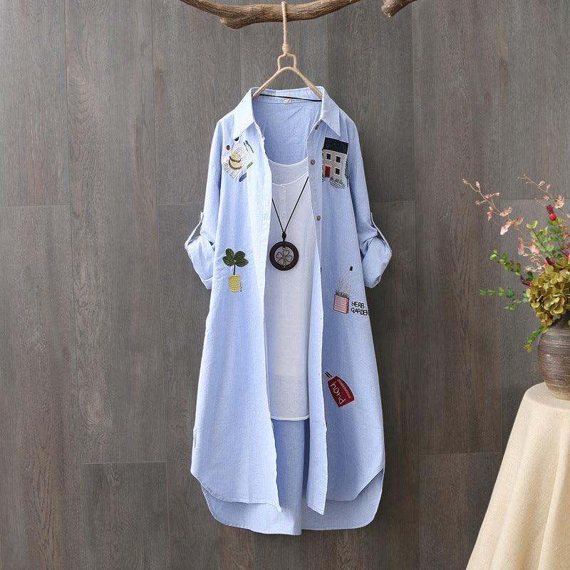 טוניקת כותנה קלילה בשרוולים ארוכים ובשילוב ריקמה ללוק נשי עדין