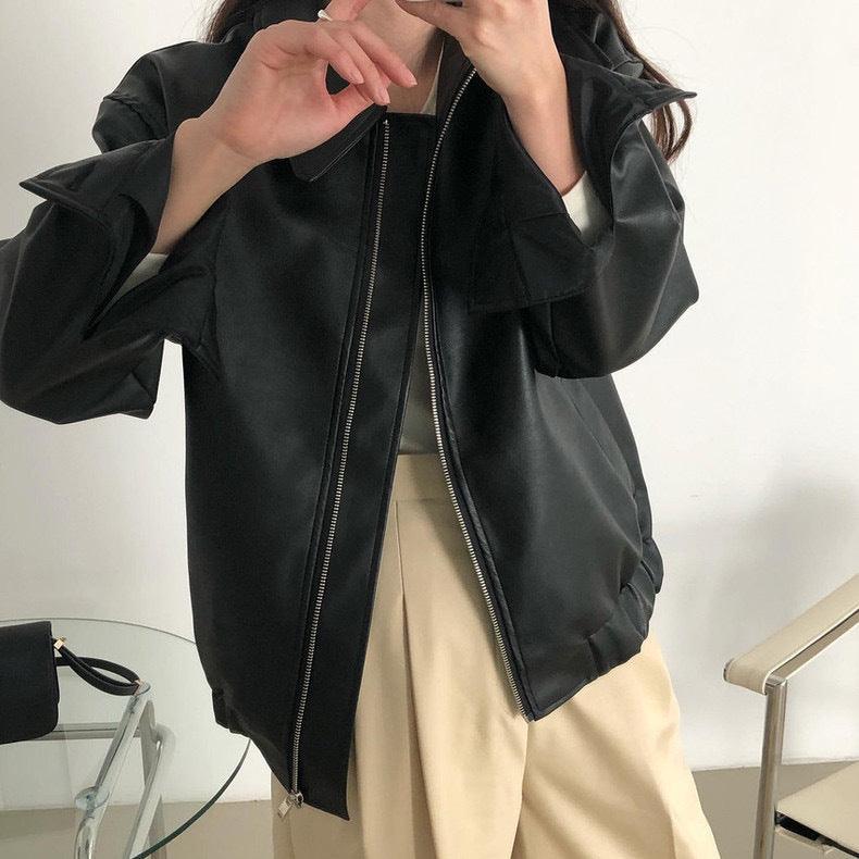 מעיל עור מושלם בסיגנון לוס משחורר להופעה נשית קלאסית