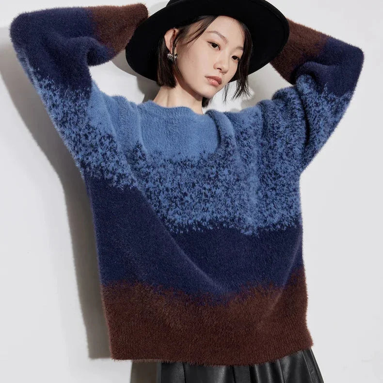 סריג אנגורה אוברסייז מספרד בגימור אנדיגו מהפנט ללוק שמיימי מנצח