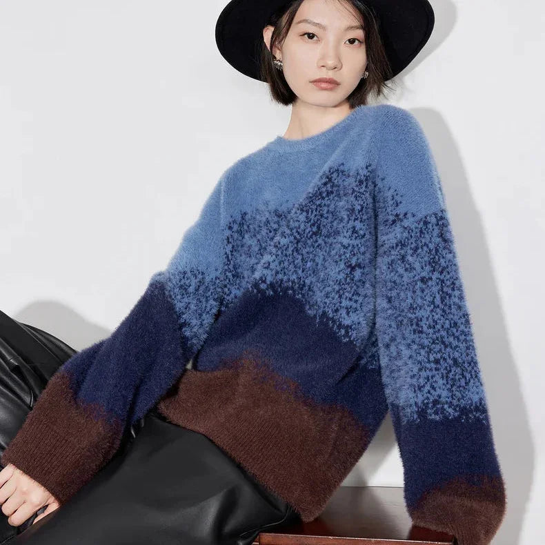 סריג אנגורה אוברסייז מספרד בגימור אנדיגו מהפנט ללוק שמיימי מנצח