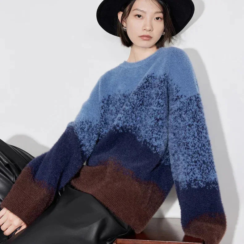 סריג אנגורה אוברסייז מספרד בגימור אנדיגו מהפנט ללוק שמיימי מנצח