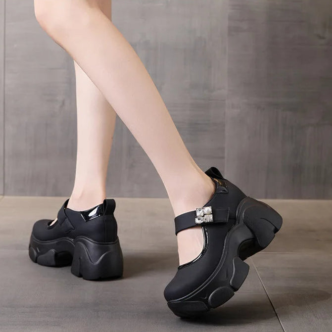 סנדל פלטפורמה גבוה וחתיכי מספרד עשוי עור מקורי ללוק נשי מדליק וללוק מנצח