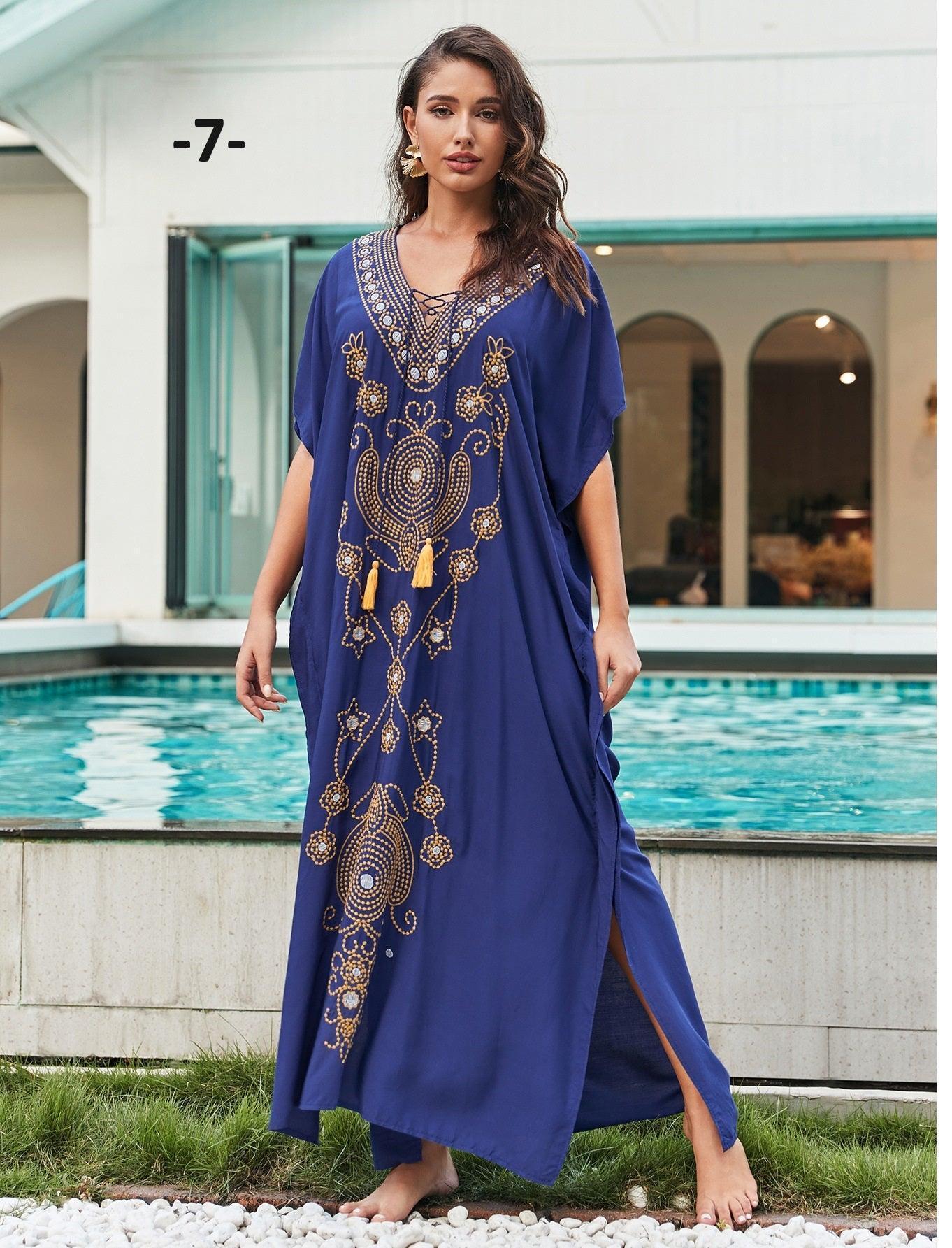 שמלת גלביה מהפנטת בגימור רקמה עדינה ואופנתית להופעה של אישה עצמאית קורנת - לה איסלה: אופנה וחזיות פרימיום