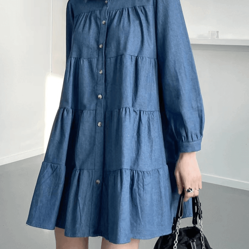 שמלת דנם ג'ינס מושלמת ורחבה בגיזרה נשית מתנפנפת להופעה שתרגישי בה נועזת