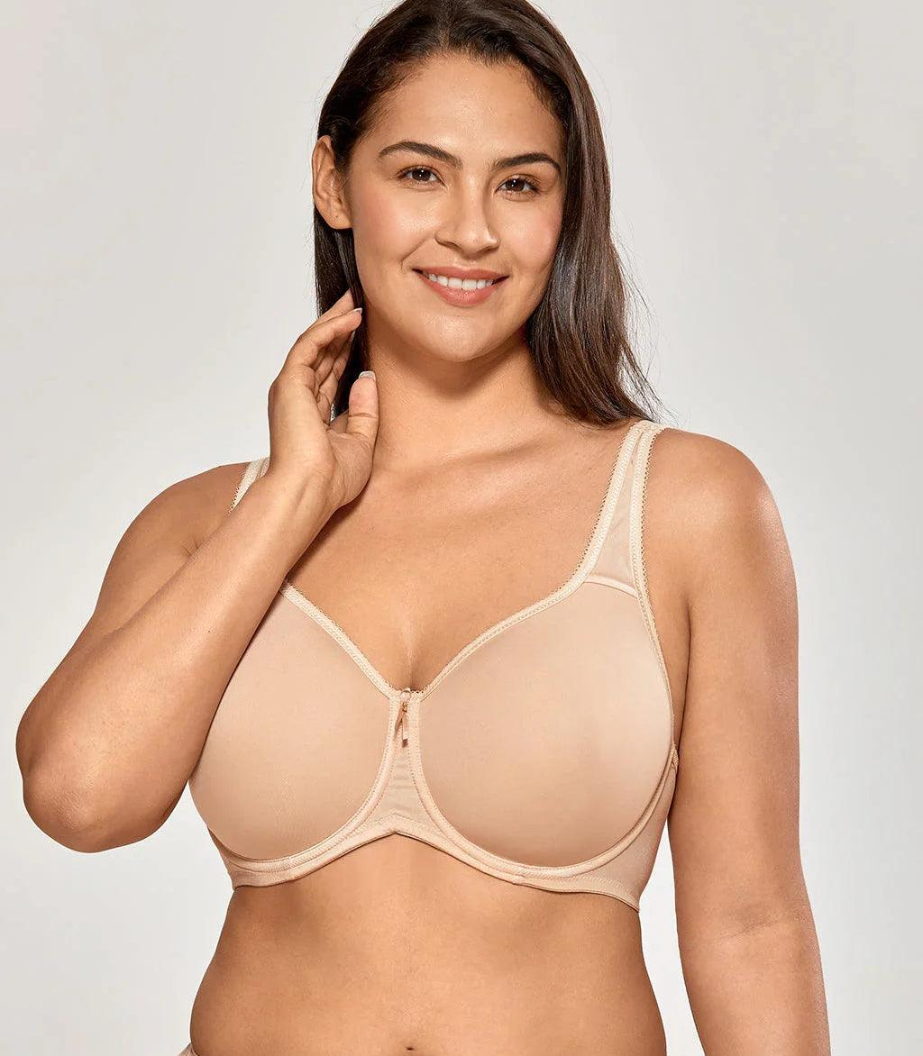 חזיית מינימייזר מרופדת לאחיזה אורטופדית בגב בכיסוי מלא ואפקטיבי