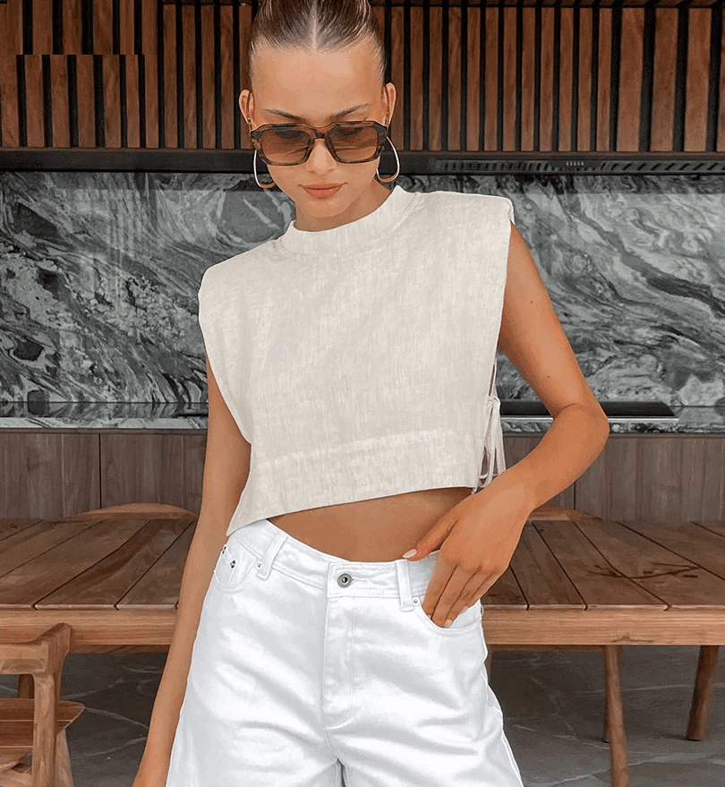 סט נשי של טופ אוברסייז ומכנס פשתן של מעצב צרפתי ללוק נשי כובש ולהופעה מרתקת - לה איסלה