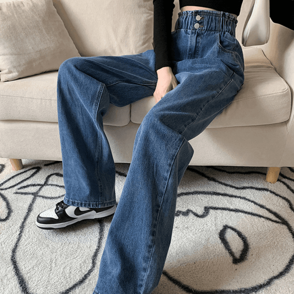 ג'ינס בגיזרת מותן גבוה עם גומי בסגנון לוס אופנתי להופעה מדליקה בסגנון בוייפרנד - לה איסלה 