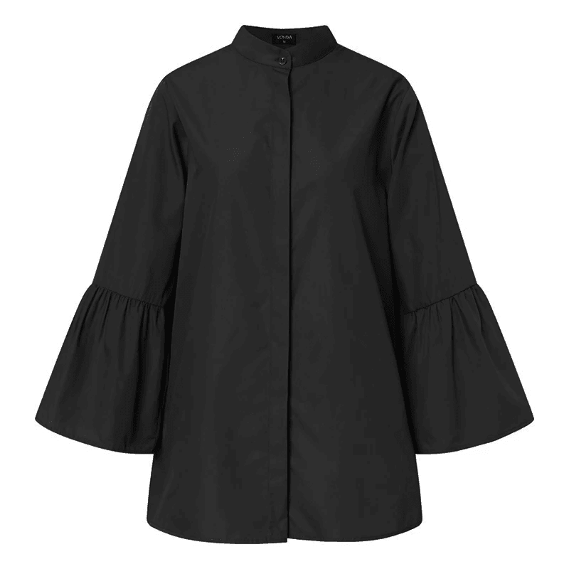 חולצה נשית מכופתרת בשרוולי שלושת רבעי אופנתיים בגימור נקי חלק ללוק כובש - לה איסלה