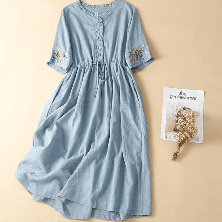 שמלת פשתן מושלמת עם כיסים בגימור אתני מהפנט להופעה נשית מקסימה - לה איסלה