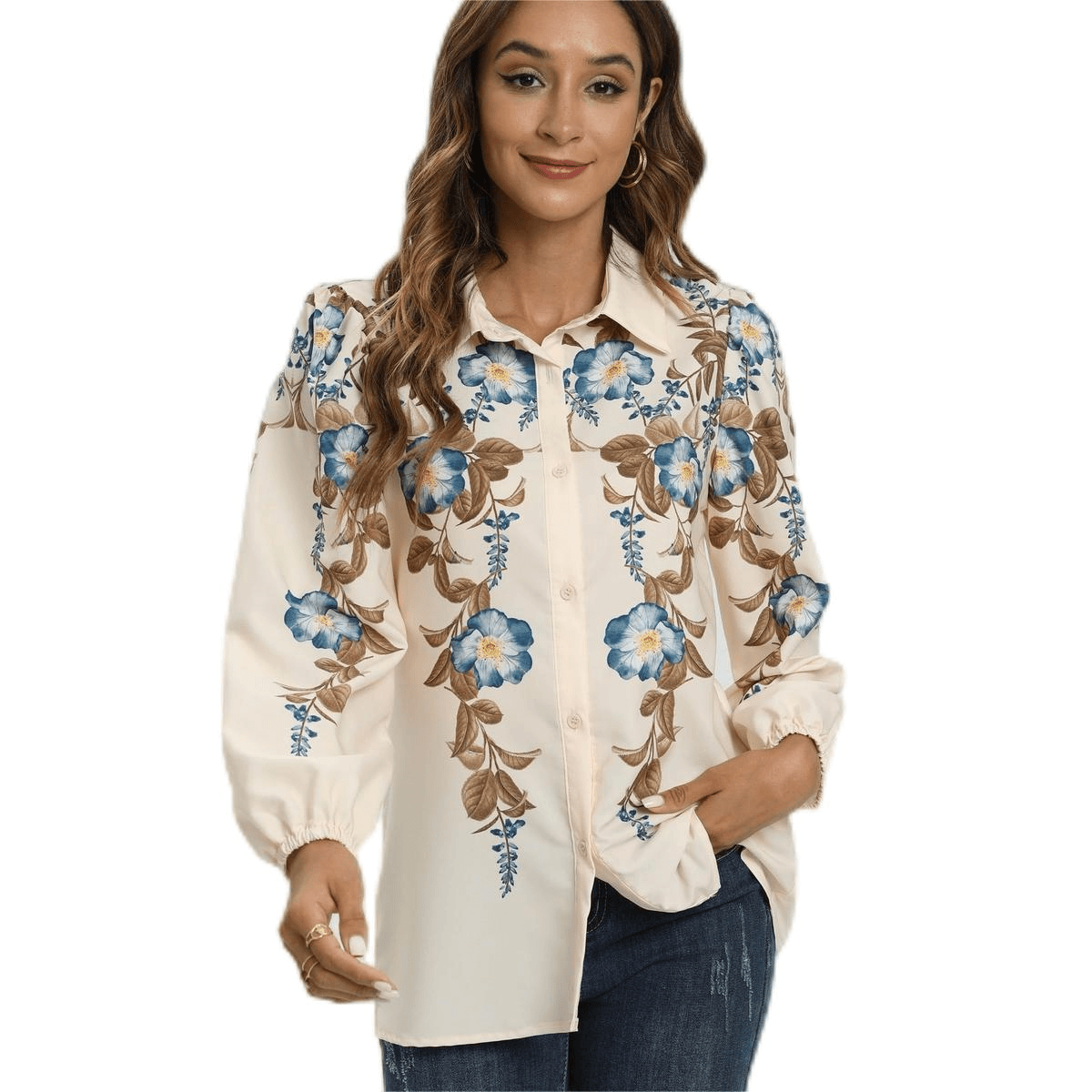 חולצה מכופתרת חגיגית בשילוב פרחים בסגנון קאנטרי מהפנט ללוק של אישה מושכת - לה איסלה 