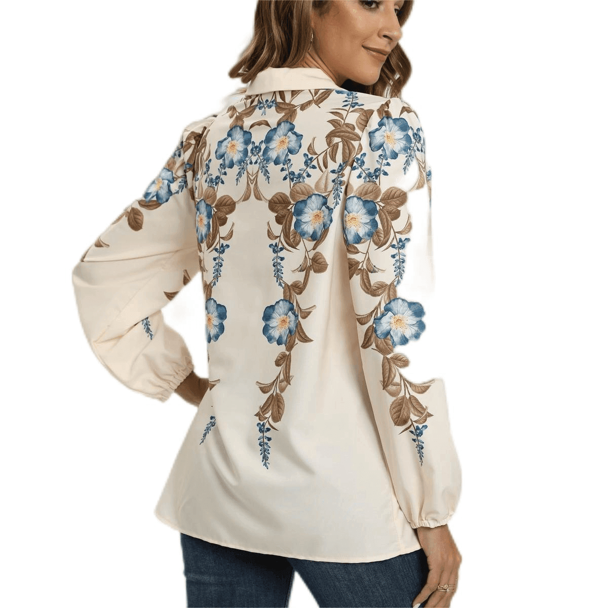 חולצה מכופתרת חגיגית בשילוב פרחים בסגנון קאנטרי מהפנט ללוק של אישה מושכת - לה איסלה