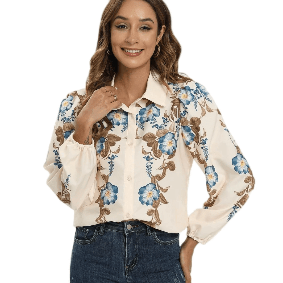 חולצה מכופתרת חגיגית בשילוב פרחים בסגנון קאנטרי מהפנט ללוק של אישה מושכת - לה איסלה