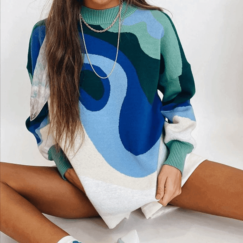 סוודר סרוג מפורטוגל בגיזרה רחבה ובצבעוניות אופנתית להופעה נשית טרנדית - לה איסלה