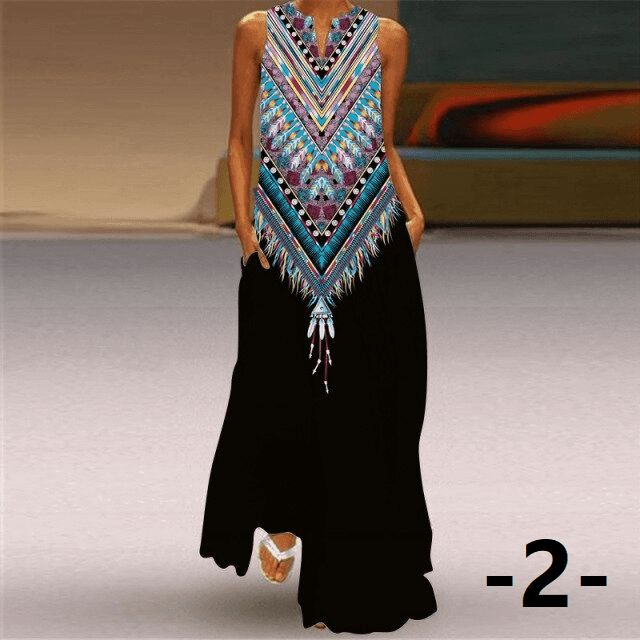 שמלת מקסי להעצמה נשית בהדפסים חזקים להופעה של מישהי שבטוחה בעצמה - לה איסלה