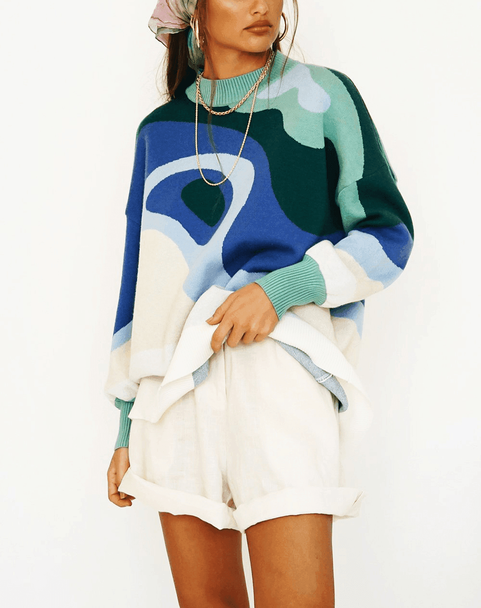 סוודר סרוג מפורטוגל בגיזרה רחבה ובצבעוניות אופנתית להופעה נשית טרנדית - לה איסלה