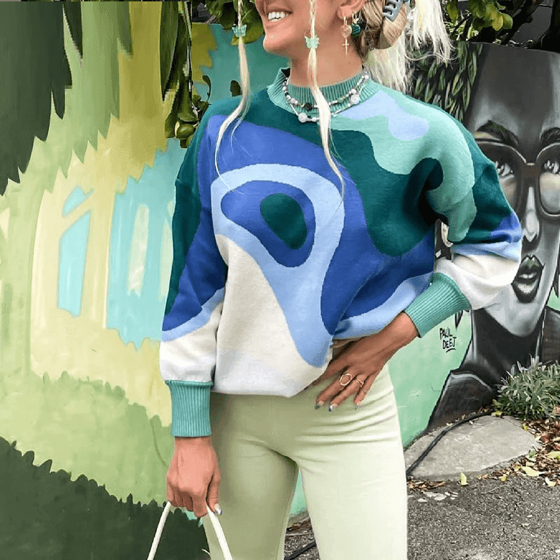 סוודר סרוג מפורטוגל בגיזרה רחבה ובצבעוניות אופנתית להופעה נשית טרנדית - לה איסלה