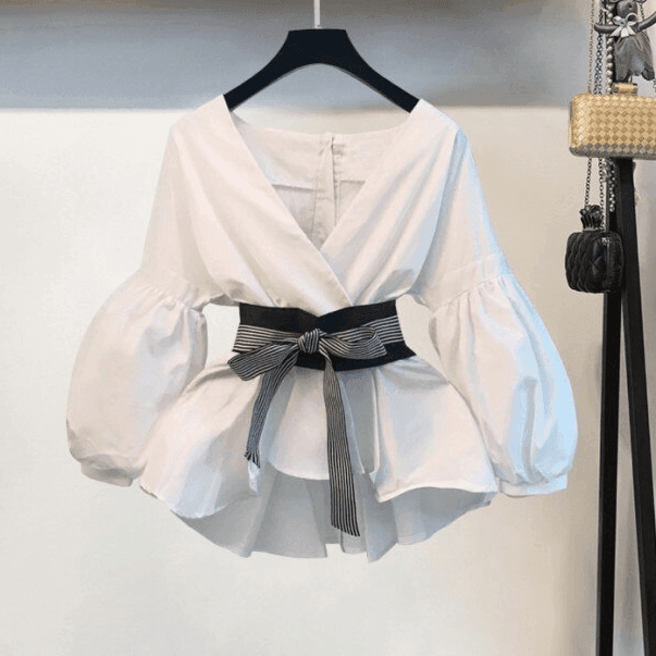 סט מושלם וחגיגי של חולצה אלגנטית תפוחה עם מכנס טייץ אלסטי עם שסע ללוק יפייפה - לה איסלה