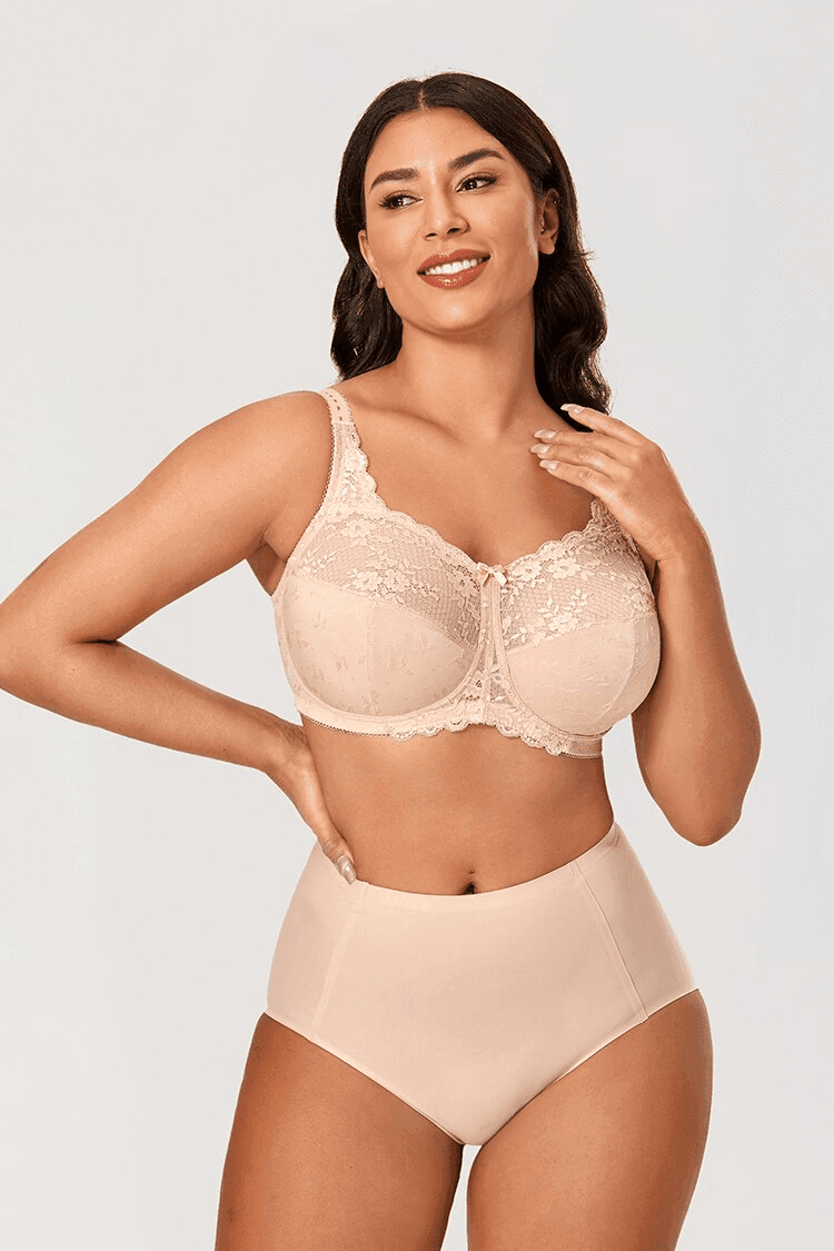 חזיית תחרה רומנטית בכיסוי רשת סיליקון פנימית לאחיזה מלאה ועוטפת - לה איסלה